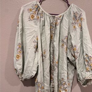 LC Lauren Conrad Floral Blouse XL | Boho Peasant Top | Balloon Sleeves